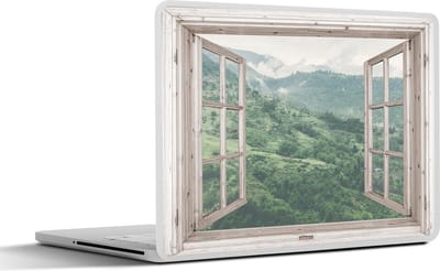 Laptop sticker - 15.6 inch - Doorkijk - Berg - Hout - 36x27,5cm - Laptopstickers - Laptop skin - Cover