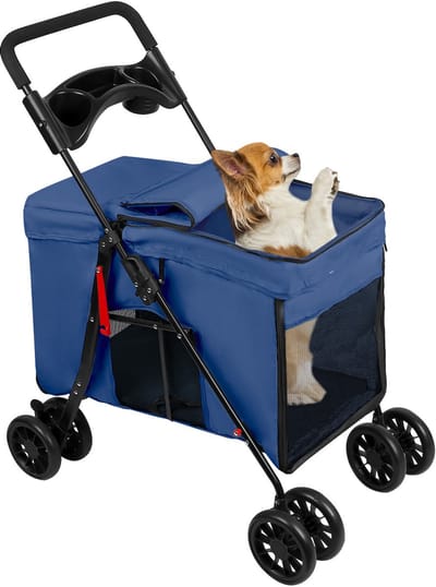 PIPIPOXER-2-in-1 opvouwbare hondenbuggy voor honden en katten, blauw