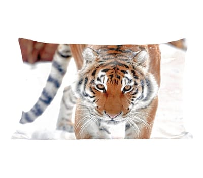 Sierkussens - Kussentjes Woonkamer - 50x30 cm - Tijger - Sneeuw - Dieren - Kerstversiering - Kerstdecoratie voor binnen - Woonkamer