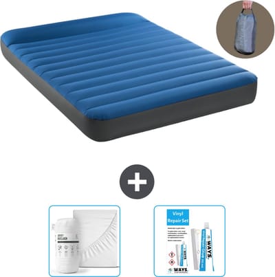 Intex Luchtbed - Twijfelaar - 137 x 191 x 22 cm - Blauw - Inclusief pomp - Hoeslaken en Reparatieset