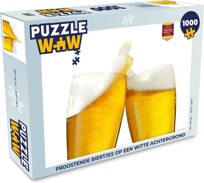 Puzzel Proostende biertjes op een witte achtergrond - Legpuzzel - Puzzel 1000 stukjes volwassenen