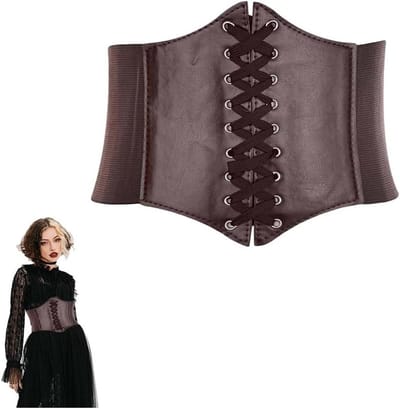 Koffiekleurige Middeleeuwse Korsetriem voor Dames, Comfortabele Faux Leren Bodice voor Halloween Piratenkostuum, Festivals en Gothic Cosplay, Perfect voor LARP Evenementen