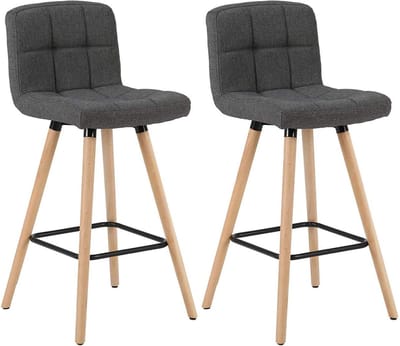 Barkruk Nelson - Met hoge rugleuning - Linnen - Barstoelen - Ergonomisch - Zithoogte 70cm - Donkergrija - Set van 2 - Keuken en bar