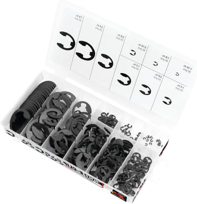 E-clip Assortiment - Ringen Set - Onderdelen Opslag - 9 Maten - 300 Stuks - Zwart