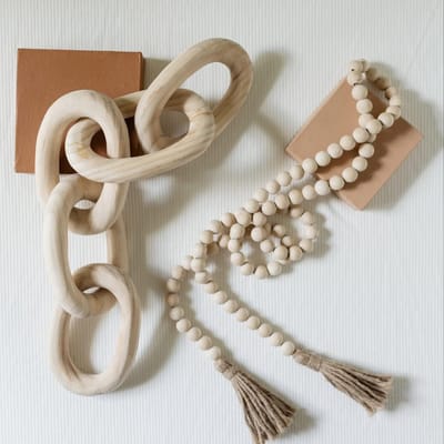 Decoratieve Houten Schakelketting en Kraalslinger Set voor Landelijke en Boho Interieurs