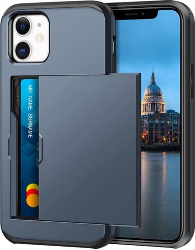 Pasjeshouder Hoesje Geschikt voor Apple iPhone 12 mini – Shockproof Hardcase Backcover met Verborgen Kaartvak – Donkerblauw