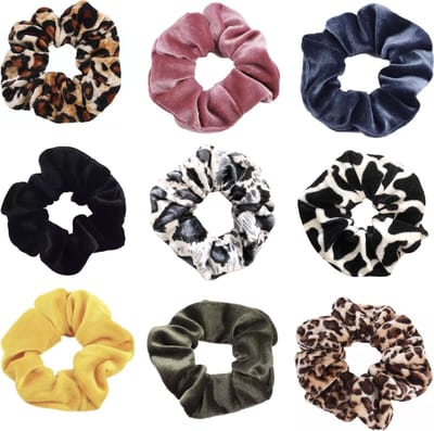 Kraagjeskopen.nl® Scrunchie Set Panterprint Velvet Haarelastiek - 9 stuks Dierenprint Pack - Scrunchie Haaraccessoire