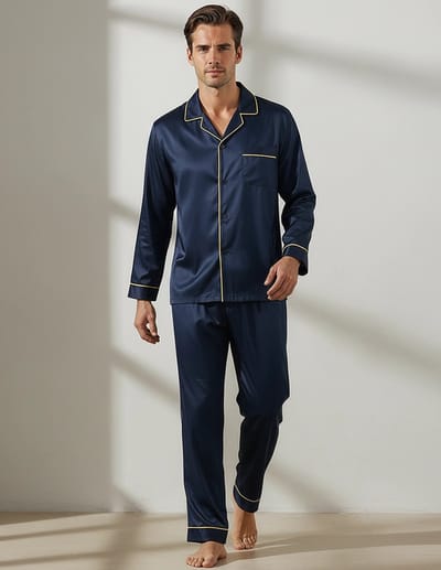 Zijden Heren Pyjama inSilk Cologne - Luxe 100% Moerbeizijde - Exclusief en Stijlvol in Puur Zijde - Indigo Blauw - Maat M
