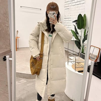 Veste rembourrée en duvet d'eider et coton pour femme, longue, hiver, nouvelle version coréenne, ample, rembourrée, longueur genou, manteau rembourré en coton. XL beige