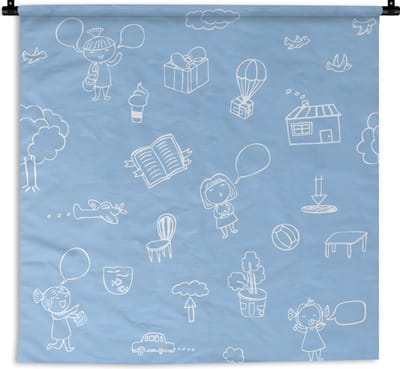 Wandkleed - Wanddoek - Patronen - Geboorte - Blauw - 90x90 cm - Wandtapijt