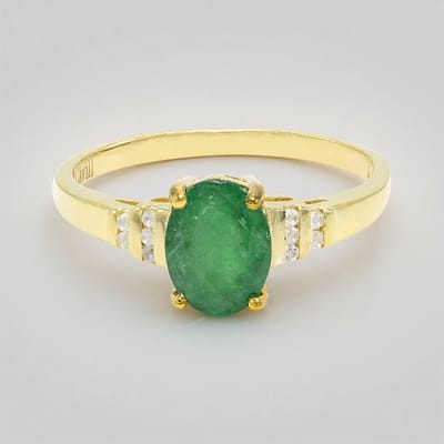 Cavill - 925 Zilver Verguld Ring met 0,96 ct Ovaal Bahia Smaragd & 0,077 ct Cambodjaanse Zirkonen - Elegant - Maat 17
