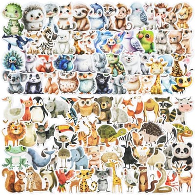 Dailygoods- Dierenstickers 100 stuks - Waterdichte PVC Stickers - Zelfklevend voor Laptop/Fiets - Creatief Knutselwerk - Kindvriendelijk Ontwerp - Aquarelstijl