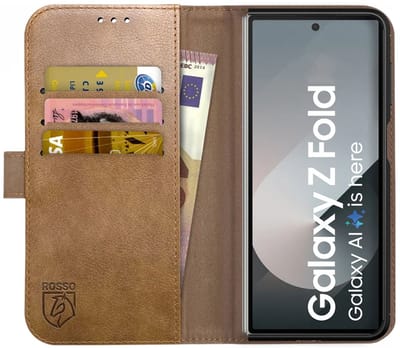 Rosso Deluxe Echt Leer Hoesje Geschikt voor Samsung Galaxy Z Fold 7 | Ruimte voor drie pasjes | Portemonnee Book Case | Met Pasjeshouder | Bruin