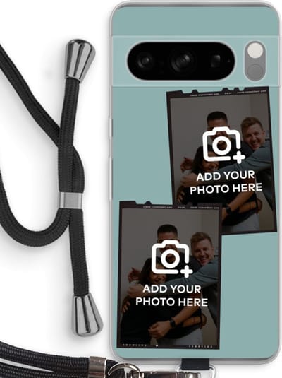 Gepersonaliseerd - Case Company® - Hoesje met koord geschikt voor Google Pixel 8 Pro hoesje met Koord - Polaroid Zwart - Telefoonhoesje met Zwart Koord - Bescherming aan alle Kanten en Over de Schermrand