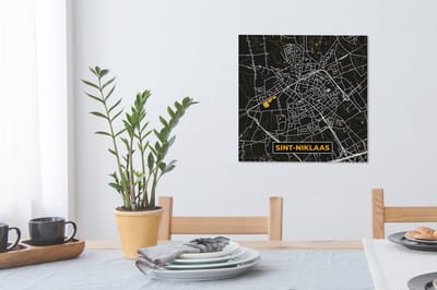 Canvas Schilderij Sint-Niklaas - Plattegrond - Stadskaart - Goud - Kaart - 50x50 cm - Wanddecoratie