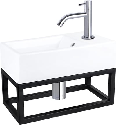 Differnz Force Fonteinset - Keramiek - Kraan gebogen chroom - Met handdoekrek - 40 x 22 x 11.5 cm
