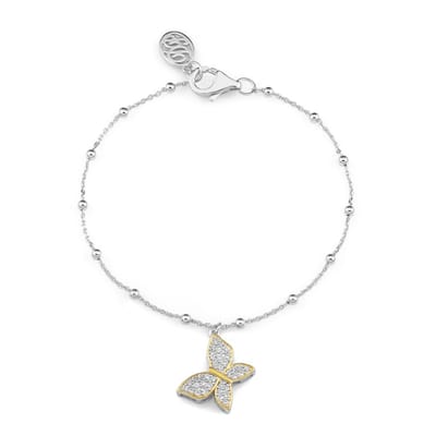 Cavill - 925 Sterling Zilver Armband met 36 Cambodjaanse Zirkonia's - Rhodium Verguld - Elegante Pavé Vlinder Sieraden - Verstelbaar - Dames armband