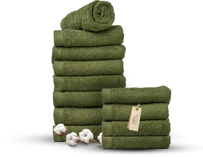 Miss Towels 50x100 Handdoeken Set 12 st. - 5 sterren Hotelkwaliteit - Badtextiel - Luxe Badhanddoeken - Zachte Badlakens - Olijf Groen - Made in Portugal