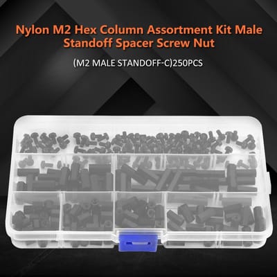 250 STUKS Nylon M2 Zeskant Kolom Assortimentskit Mannelijke Afstandshouder Afstandsstuk Schroef Moer (M2 mannelijke afstandshouder C)