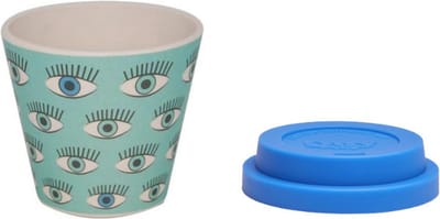 Quy Cup - 90ml Ecologische Reis Beker - Espressobeker “Eyes” met Blauw Siliconen deksel