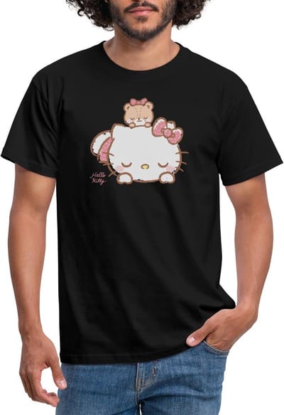 Hello Kitty Met Teddy Op Haar Rug T-Shirt Heren