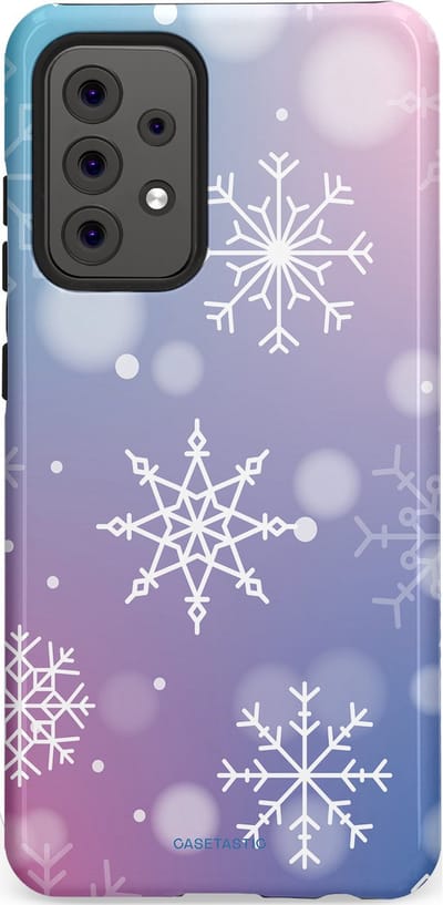 Casetastic hoesje geschikt voor Samsung Galaxy A52 (2021) 5G / Samsung Galaxy A52 (2021) 4G - Dubbellaagse bescherming - Snowy Winter Gloed - Fashion Case - Lila Lichtgrijs Lichtblauw Lichtroze