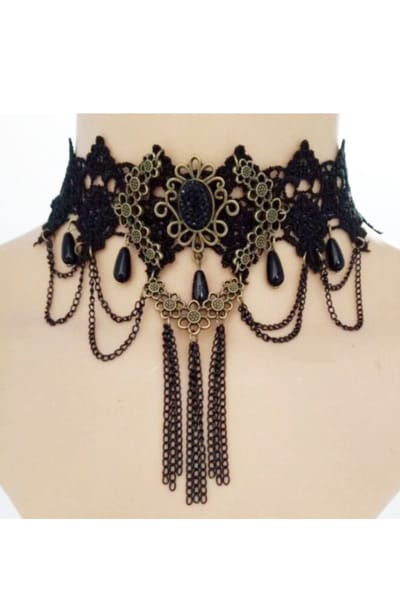 KIMU® Choker Ketting Zwart Kant Kraaltjes - Kanten Zwarte Collar Lingerie Vintage Lace Great Gatsby Roaring Twenties Blinders Charleston Brocante Jugendstil Art Deco Victoriaans Steampunk Sexy Antieke Festival