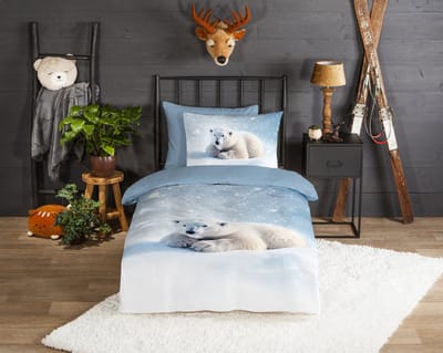 Good Morning dekbedovertrek ijsbeer - 1 persoons 140x200/220 cm - Blauw - 100% Katoen flanel