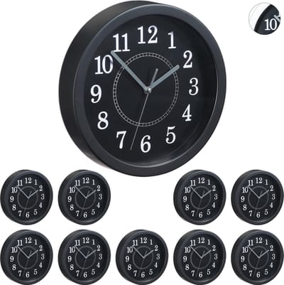 10x wandklok rond zwart - 20 cm - kleine klok - keukenklok - muurklok klassiek