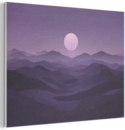 Akoestisch wandpaneel 40x30 cm - Vilt schilderij Heuvels - Paars - Mist - Zon - Akoestische panelen - Geluidsdempende wanddecoratie - Geluidsisolatie woonkamer - Muurdecoratie geluidspanelen
