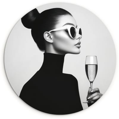 WallCircle® Wandcirkel 120x120 cm - Muurcirkel Vrouw - Champagne - Modern - Muurdecoratie woonkamer - Wanddecoratie slaapkamer - Kamer decoratie accessoires - Ronde schilderijen XXL