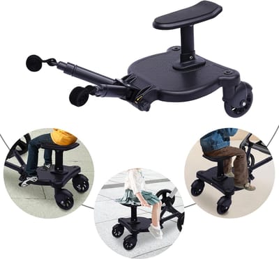 Meerijdplank Kinderwagen - Buggy Board Skateboard - Reizen met Kinderen - Afneembare Zitting - Tot 25 kg - Zwart