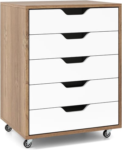 Rolcontainer met 5 laden voor thuis en kantoor - Archiefkast met wieltjes (49 x 40 x 65 cm)