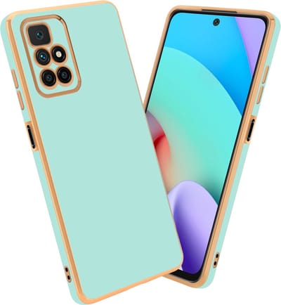 Cadorabo Hoesje geschikt voor Xiaomi RedMi 10 in Glossy Mintgroen - Goud - Beschermhoes Case Cover van flexibel TPU-silicone en met camerabescherming