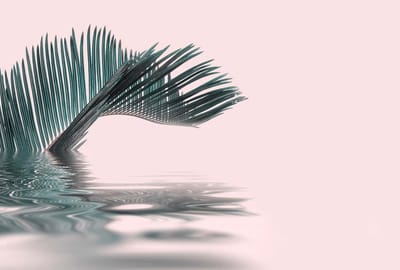 Fotobehang PalmLeafWater DD119785 A.S. Création ARTist Groen Roze Vlies 270 x 400 cm (4 delen) Fotobehang online webshop