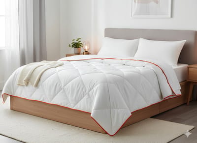 Parade Home Elegant Series- Dekbed zonder overtrek- Allyear Dekbed enkel- 140x200 Beige met Orange biais- Eenpersoons 2 in 1dekbed- Anti Allergie dekbedden- Ademend en Wasbaar dekbed