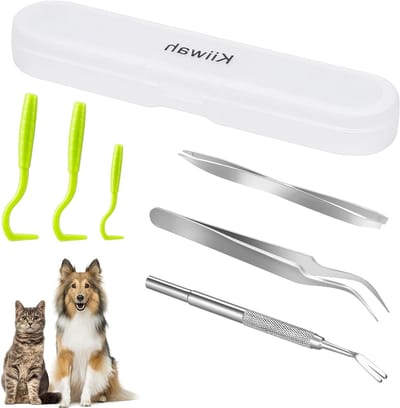 Set van 6 Teken Verwijder Tools, RVS Teken Verwijder Kit met Opbergdoos, Teken Pincet en Plastic Haak voor Mensen, Honden en Katten