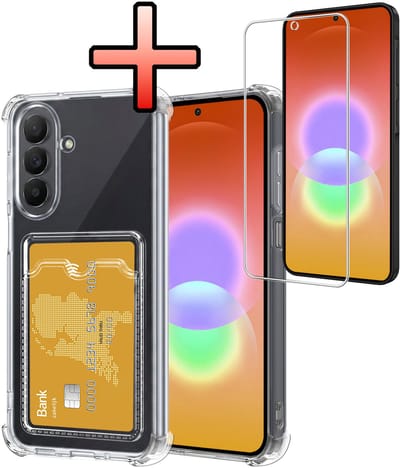 Hoesje - Geschikt voor Samsung Galaxy A27 - Met Screenprotector - En Pashouder - En Kaarthouder - Telefoon Hoes Shockproof - Siliconen Case - Back Cover - Shock Proof - Pasjes Houder - Transparant