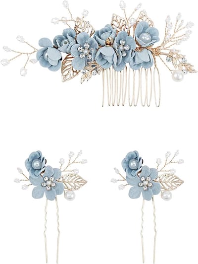 Haar kam en haarspelden set - Blauw - Duurzaam materiaal - Perfect voor bruiloften - ShopVlot