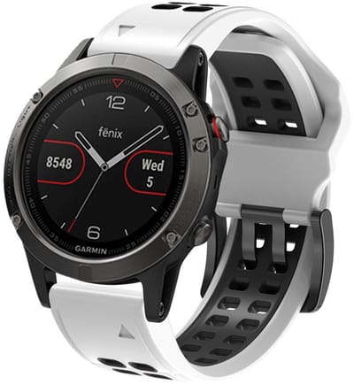 Stravo Zachte Siliconen Bandje met Dubbele Gesp - Geschikt voor Garmin Fenix 5x (Plus) Fenix 6x (Pro) Fenix 7x (Pro-Sapphire-Solar) Garmin Fenix 8 - 51mm Enduro 1-2-3 - QuickFit 26mm Siliconen Horlogeband voor Garmin smartwatches - Wit