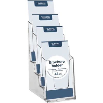 Europel Folderbakjes meervoudig – Flyers, Folders & Visitekaartjes – 4x 1/3 A4 – 9,9 x 21 cm – Glasheldere presentatie – Beurzen en kantoren