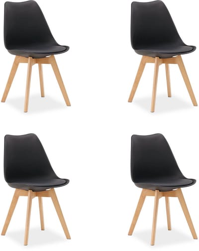 Homestyle4u Eetkamerstoel van Hout en Kunststof - 4 Stoelen - Keukentoel - Zwart