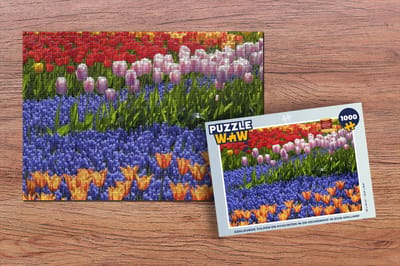 Puzzel Gekleurde tulpen en hyacinten in de Keukenhof in Zuid-Holland - Legpuzzel - Puzzel 1000 stukjes volwassenen