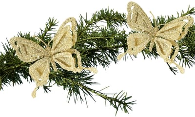 Kerstboomversiering Vlinder - 2x - 14 cm - goud glitter - op clip - ornament