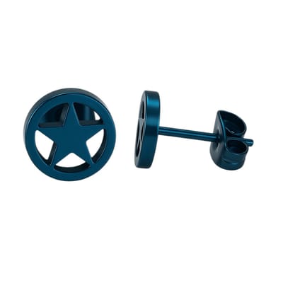 Aramat Jewels | Oorbellen | Ronde oorstekers met ster blauw RVS – 8mm | | | |8mm | Staal | Kinderen, Volwassenen | Verkleurd niet