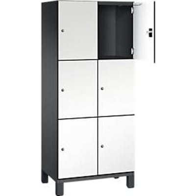 C+P Cambio lockerkast, 2 vakken, 6 vakken, op poten, B 800 x D 525 x H 1980 mm, zwart-grijs/wit