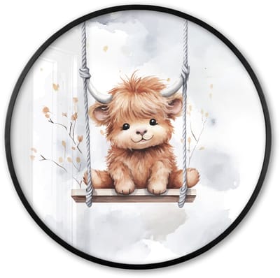 Poster in lijst Rond - Fotolijst 60x60 cm - Posters - Schotse hooglander - Dier - Kinderen - Ronde posterlijst zwart - Decoratie - Wanddecoratie woonkamer - Muurdecoratie slaapkamer