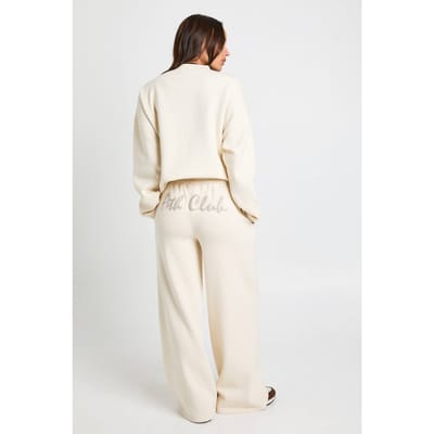 boohoo Dames Ath Club Joggingbroek met handdoekstof-applique en rechte pijpen | Creme | Maat: Medium