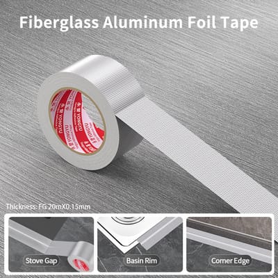0.06/0.15mm Aluminiumfolie Tape Glasvezel Keuken Kanaal Aanrecht Muur Anti-Olie Pijp Reparatie Metaal Afscherming Signaal 10mm