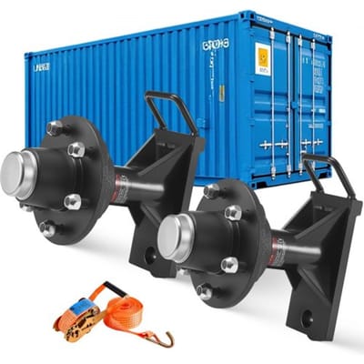 VEVOR Zeecontainerwielen, 3200 kg, 6-gats wielset, robuuste zeecontaineras met ratelbevestigingsband, verplaatsbaar van 6 m tot 12 m, veilig transport voor dok, magazijn, bouwplaats, zwart